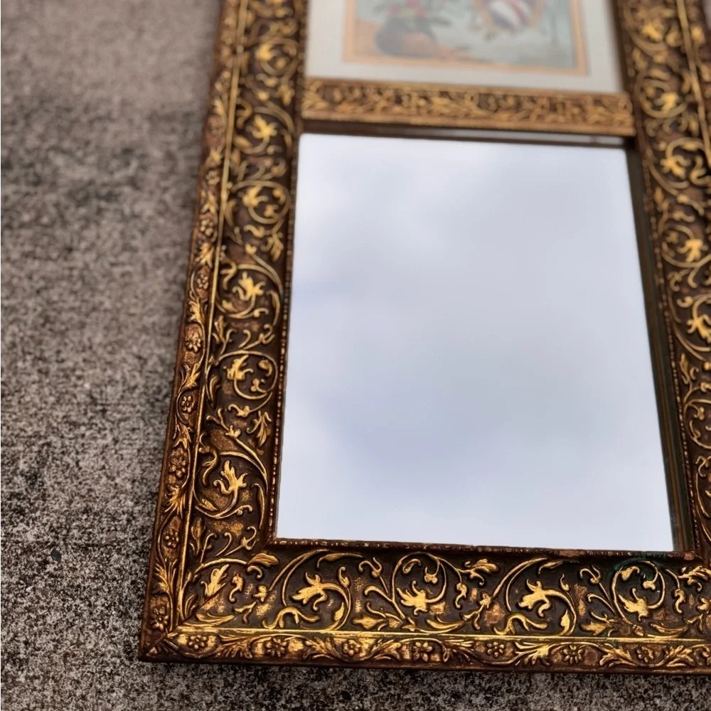 Vintage Estate Gold Framed Wall Mirror with Holiday Advertisement